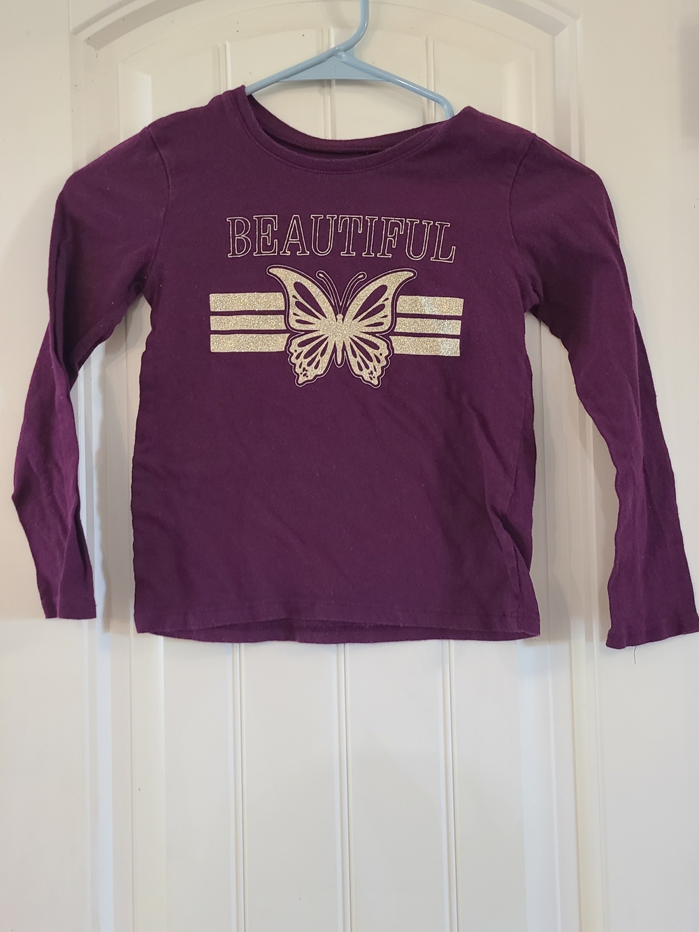 Place Purple Long-Sleeve Tee with Gold Glitter Butterfly Size S